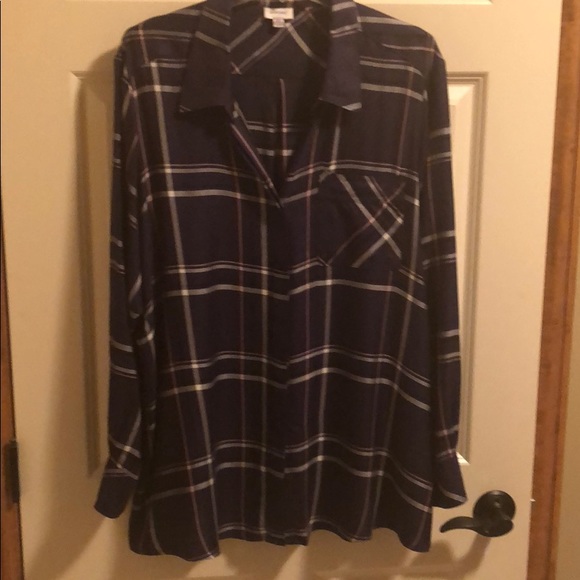 Avenue Tops - Avenue Plus Size Navy Plaid Flannel 22/24